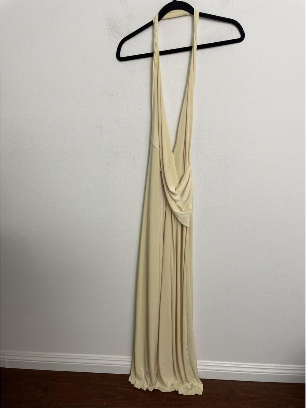 Natalie Rolt Winona Gown  lemon High side slit size S NWT $580msrp - Picture 7 of 8